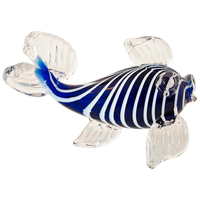 Murano Stijl Blauw Wit Gestreept Vis Beeld Mondgeblazen Beeldje