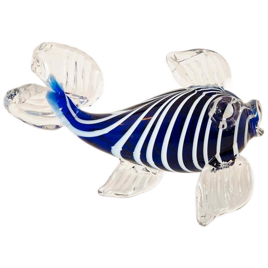 Murano Stijl Blauw Wit Gestreept Vis Beeld Mondgeblazen Beeldje 1