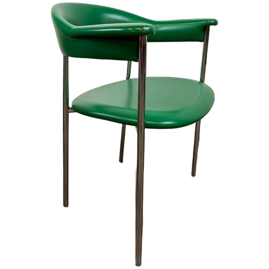 Vintage Chromen Stoel Met Groene Skai Lederen Bekleding 1