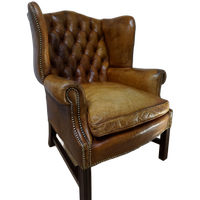 Vintage Cognac Leren Chesterfield Wingchair Oorfauteuil