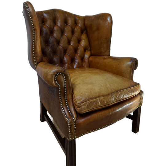 Vintage Cognac Leren Chesterfield Wingchair Oorfauteuil 1