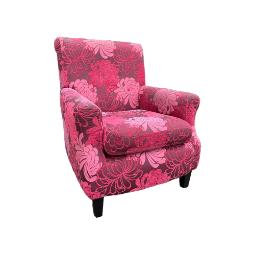 Prachtige Roze Gebloemde Fauteuil Met Hoge Rugleuning