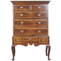 Prachtige, Charmante Vroeg 18e Eeuwse Engelse Eikenhouten Kast/ Chest On Stand/ Highboy