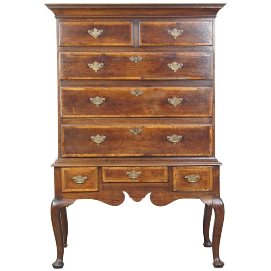Prachtige, Charmante Vroeg 18e Eeuwse Engelse Eikenhouten Kast/ Chest On Stand/ Highboy 1