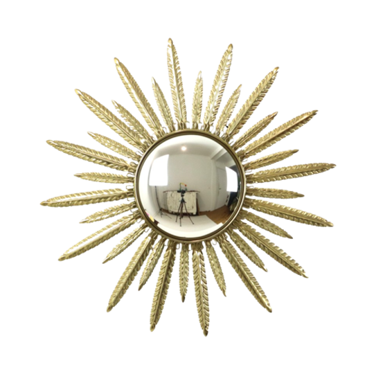 Mid Century Verkoperd Metalen Zonnespiegel Deknudt Convex 55cm 1