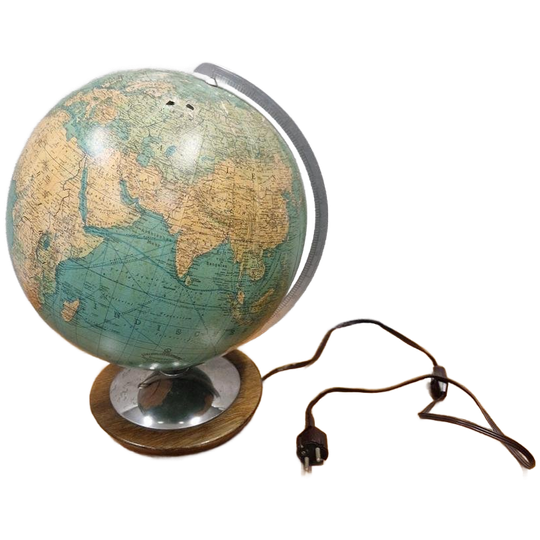 Vintage Globe Wereldbol Papier Hout En Chroom 1