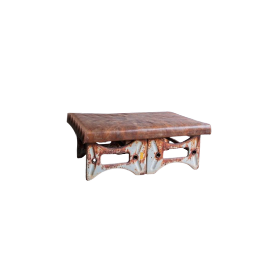 Pair Of Industrial Steel Leather Benches 1