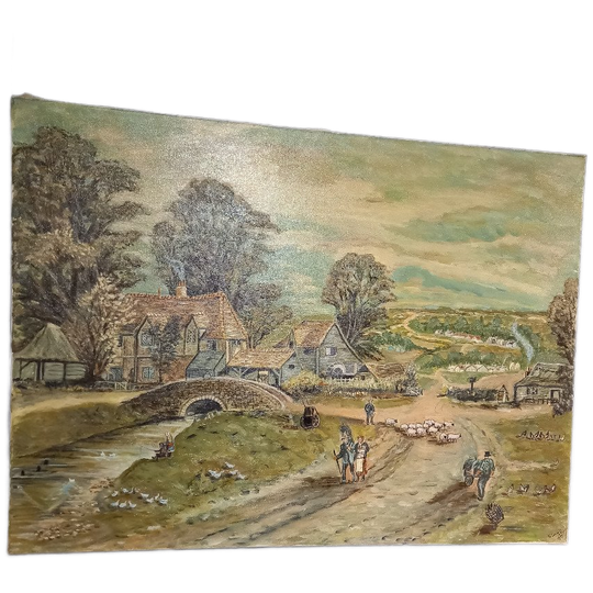 Vintage C’est La Vie Schilderij Dorpsaanzicht 1