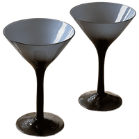 Rare Vintage Pair Of Smoky Glass Martini Glasses