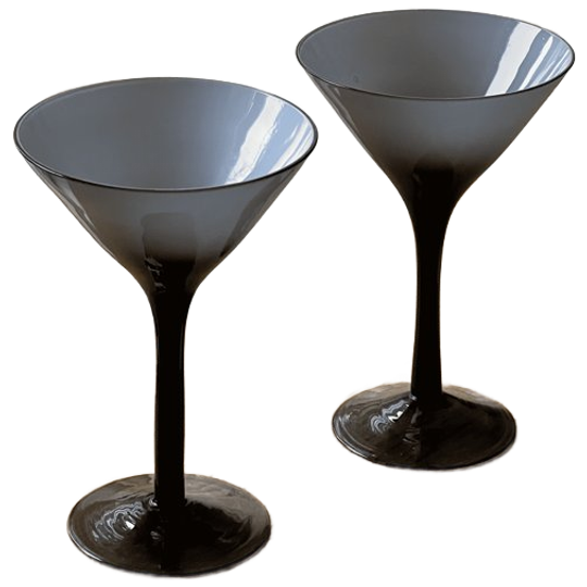 Rare Vintage Pair Of Smoky Glass Martini Glasses 1