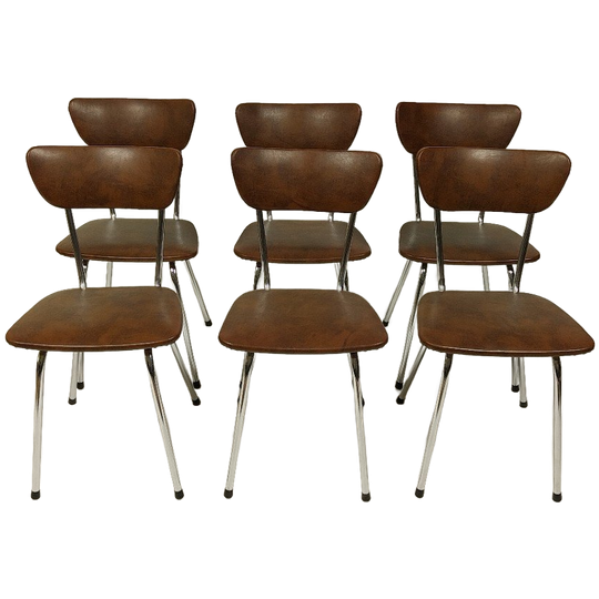 6 X Vintage Stoelen In Skai Leer, Jaren 60 - 70 1