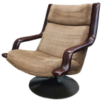 Artifort F140 Draaifauteuil, Geoffrey Harcourt, Bruin Fluweel thumbnail 1