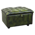 Groene Rundleren Chesterfield Hocker/ Opberg Poef Met Wieltjes thumbnail 1