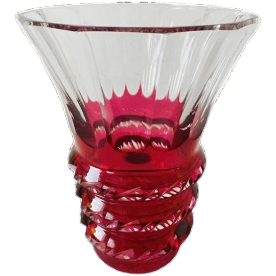 Kristallen Vaas Val Saint Lambert Rood Transparant 1950’s 1
