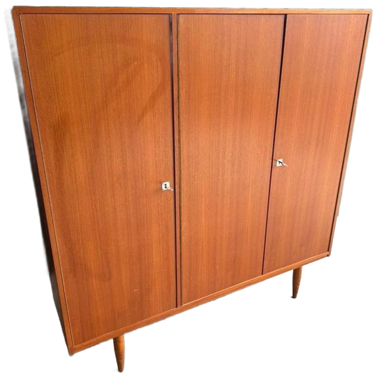 Vintage Deens Design Teak Kledingkast Driedeurs Jaren 60 1