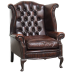 Luxe, Warm Gekleurde, Bruine Rundleren Chesterfield Oorfauteuil Met Unieke Details thumbnail 1