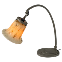Art Deco - Desk Lamp With Marbled Glass - Period Piece - Adjustable Shade