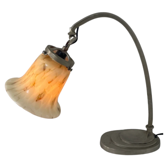 Art Deco - Desk Lamp With Marbled Glass - Period Piece - Adjustable Shade 1