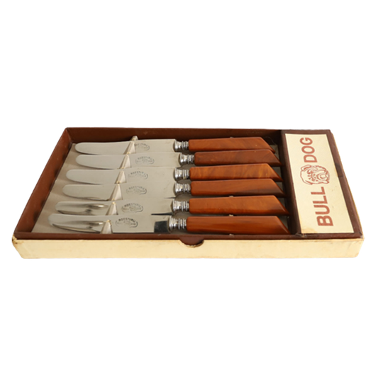 6 Vintage Rvs Met Bakeliet Fruit Messen Set Van <<<brand>>>, Jaren '30 Prijs/set 1