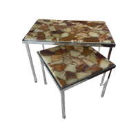 Vintage Onyx & Epoxy Marmer Mimiset Bijzettafels/Side Tables