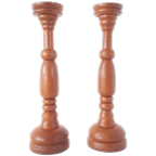 * 2 Vintage Kandelaar Oude Houten Kandelaars thumbnail 1