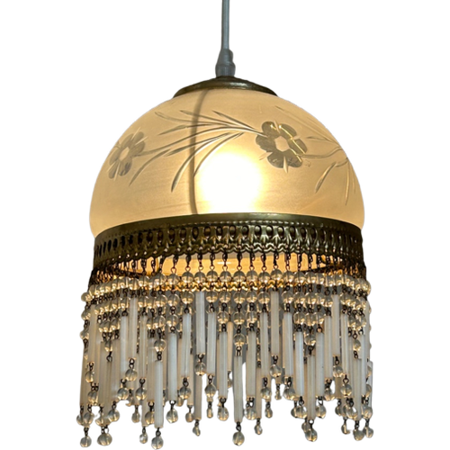 2 Beschikbaar!Italiaanse Vintage Murano Opaal Staafjes Hanglamp Kroonluchter