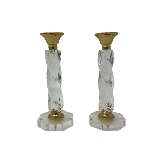 Set Of 2 Lucite Twisted Candle Sticks, 1970’s 1