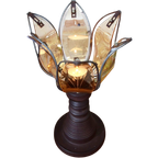 Grote Vintage Lotusbloem Waxinelichthouder Bewerkt Rookglas thumbnail 1