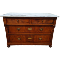 Vintage Frans Dressoir Commode Ladekast Badkamermeubel Met Marmer Blad 703