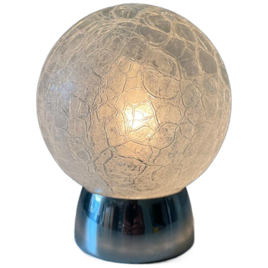 2x Vintage Tafellamp Bol Craqueléglas, Chromen Voet - Doria 1