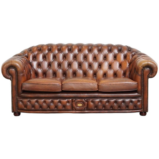 Tijdloze Cognac Bruine Engelse Rundleren 2.5 Zits Chesterfield Bank 1