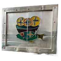 Built-in Tabernacle With Enamelled Cross And Fish Motif