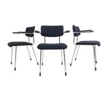 3 Gispen 1235 Stoelen Nieuw Gestoffeerd Zwarte Ploegstof Wol