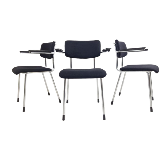 3 Gispen 1235 Stoelen Nieuw Gestoffeerd Zwarte Ploegstof Wol 1