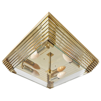 Mid-century Vierkante Kroonluchter Glas Messing Hollywood Regency 1970’s