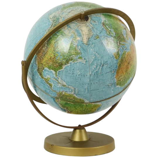 Vintage Wereldbol Gyroscopisch Globe Met Reliëf Jaren 1960 1