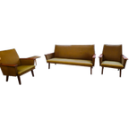 Vintage Loungeset Bank & 2 Fauteuils Fauteuil Bankstel Stoel Groen Meubelset Meubels thumbnail 1