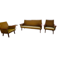 Vintage Loungeset Bank & 2 Fauteuils Fauteuil Bankstel Stoel Groen Meubelset Meubels