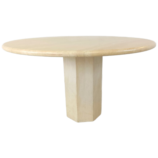 Round Italian Travertine Dining Table 1970s 1