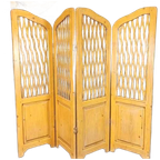 Vintage Houten / Grenenhout Kamerscherm, 4 Panel thumbnail 1