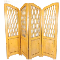 Vintage Houten / Grenenhout Kamerscherm, 4 Panel