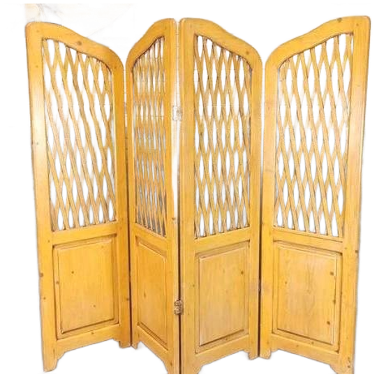 Vintage Houten / Grenenhout Kamerscherm, 4 Panel 1