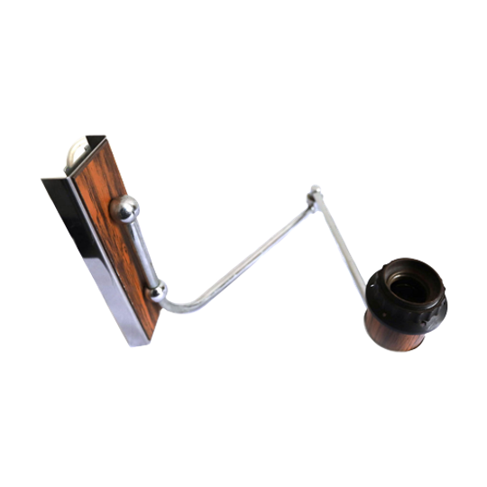 Vintage Verstelbare Wandlamp Fineer/rvs, Jaren '60/'70 1