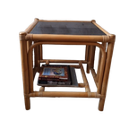 Rotan/Rieten Bijzettafeltje Met Gerookte Donker Glas In Zeer Mooie Staat thumbnail 1