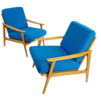 2 Blauwe Fauteuils | Wollen Ploegstof Blauw Vintage thumbnail 1