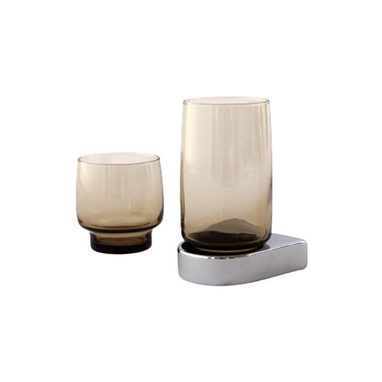 Chromen Houder Met 2 Formaat Rookglas Drinkglas Voor Je Tandenborstel In De Badkamer. 1