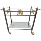 Vintage Regency Messing Metaal Bar Cart Drank Trolley Goud thumbnail 1