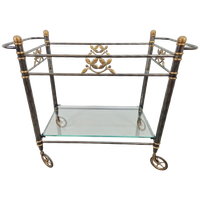 Vintage Regency Messing Metaal Bar Cart Drank Trolley Goud