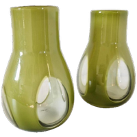 90's 2 Vintage Glazen Vazen Groene Vaas Glazen Vaas