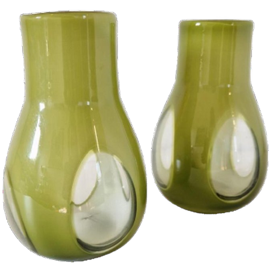 90's 2 Vintage Glazen Vazen Groene Vaas Glazen Vaas 1